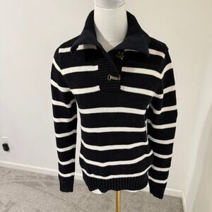 Lauren Jeans Co Black White Striped Pullover Sweater Toggle Preppy Nautical Sm